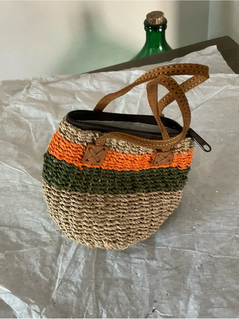 Mini  African Woven Sisal Kiondo Leather Strap with Zip